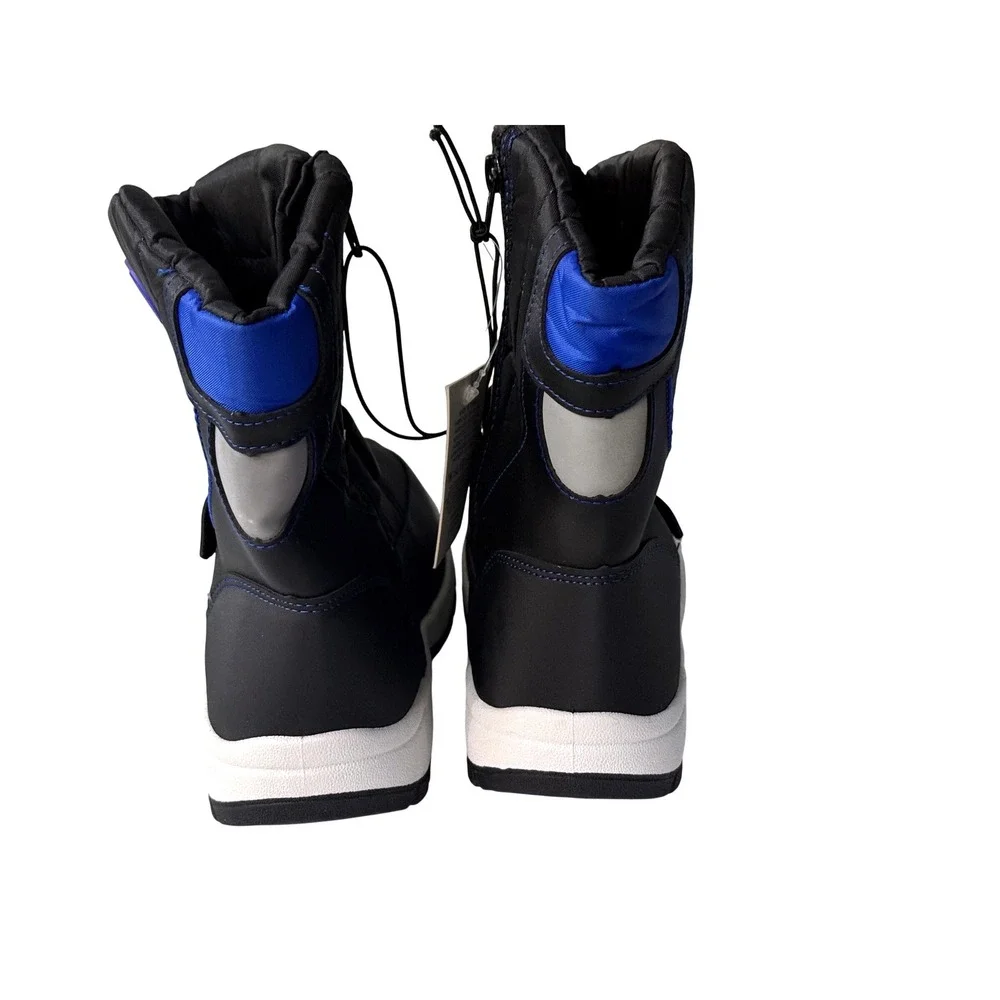 KomforMe Kids Black Blue Nylon Fleece Lined Winter Snow Boots New Size 1